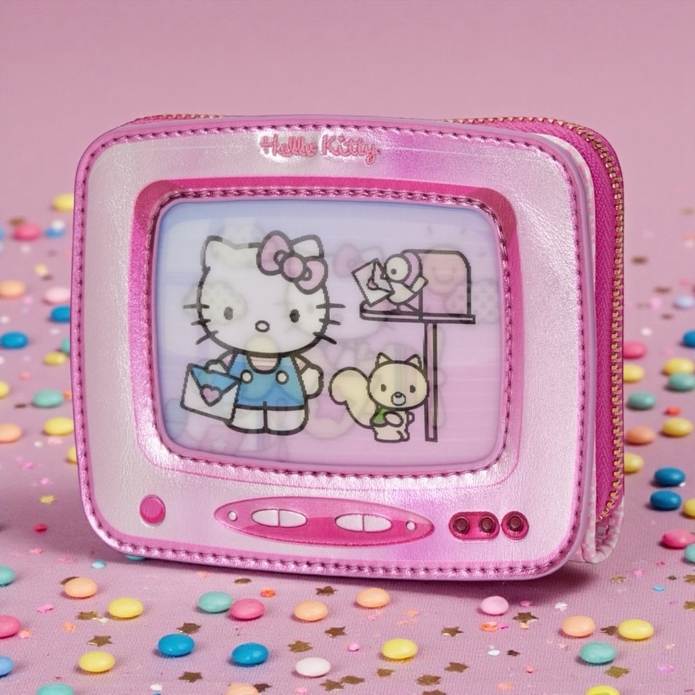 Loungefly Sanrio Exclusive Hello Kitty TV Lenticular Zip Around Wallet NWT